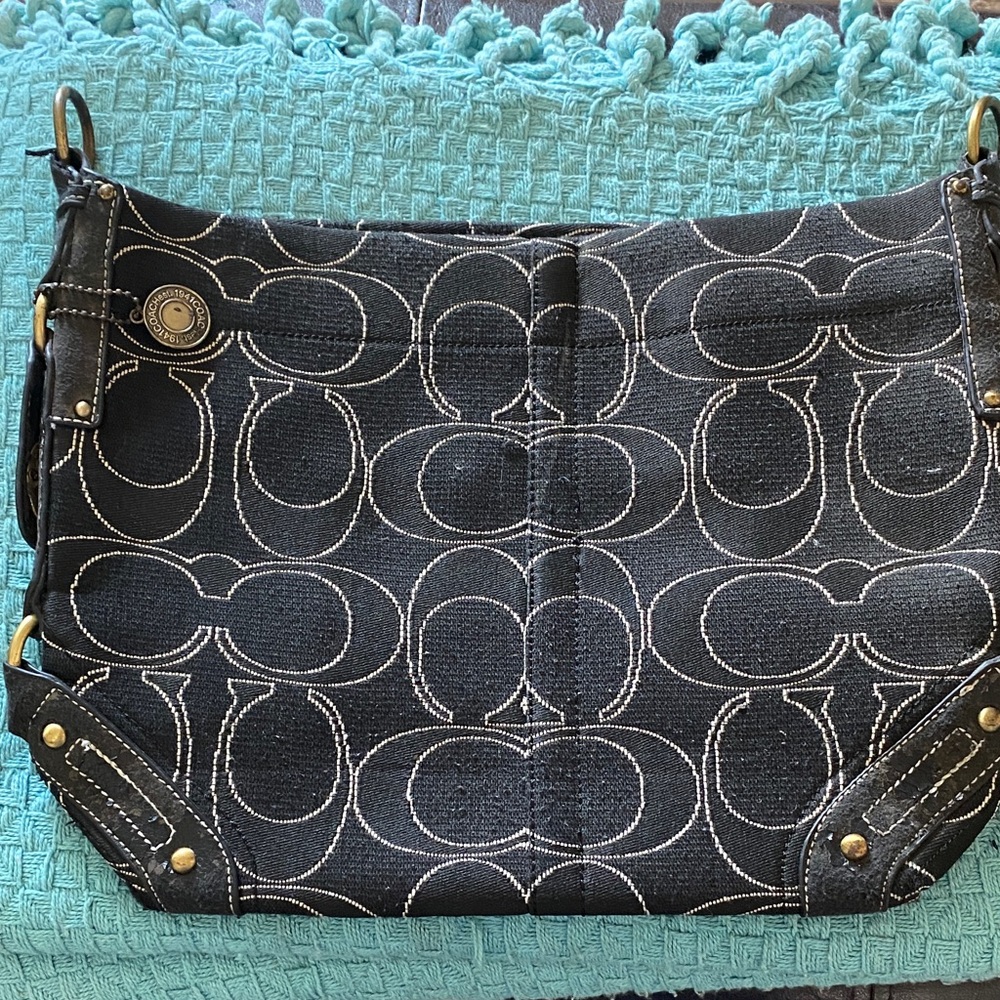 Black Shoulder Bag with Gold-Tone Accents
